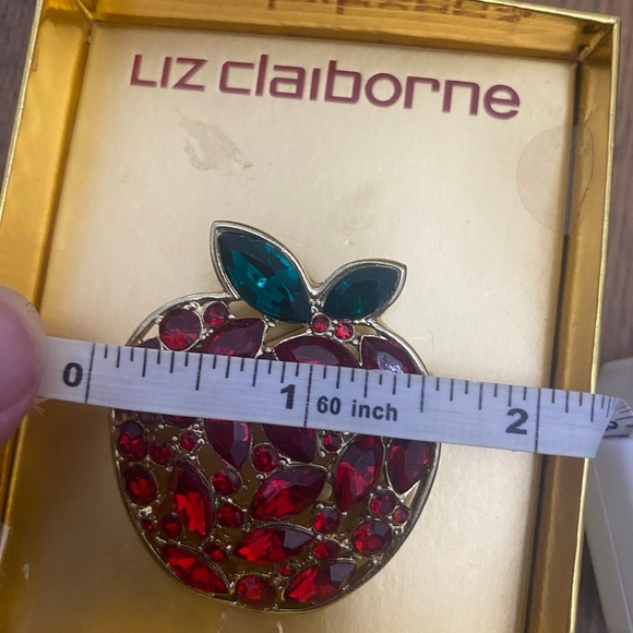 Liz Claiborne Red and Green Apple Brooch - Picture 6 of 8